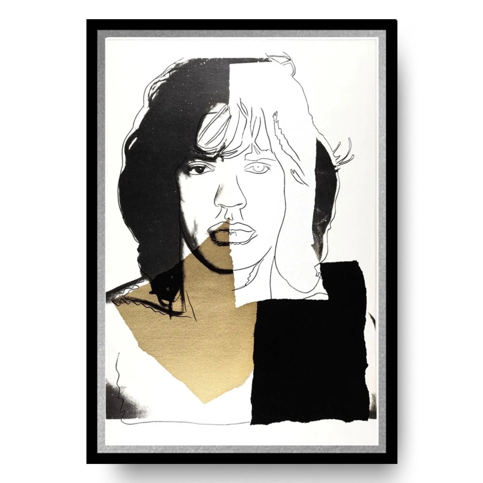 Stylized pop art abstract portrait of Mick Jagger on a frame.